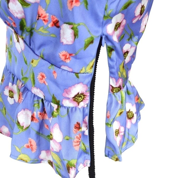 Forever 21 Satin Empire Waist Puff Long Sleeve V Neck Top Lavender Floral NWT - Picture 6 of 12